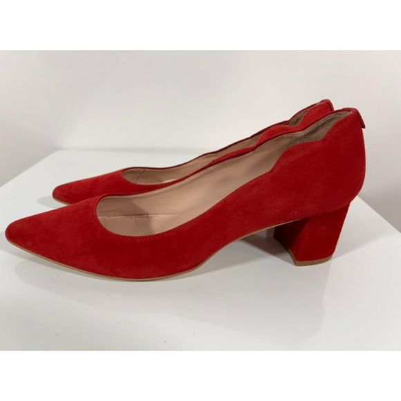 Kate Spade Red Suede Mindie Scalloped Block Heel Pumps Women's Size 8M - Picture 4 of 11